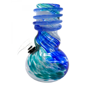 6" Mini Double Bubble Ring Wrap Neck Soft Glass Water Pipe - Glass On Rubber [E58331]