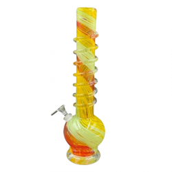 16" Tri-Color Spiral with Rings Soft Glass Water Pipe - Glass On Glass [L0186G]