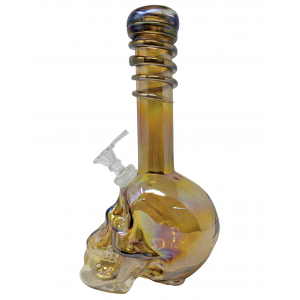 10" Rainbow Skull Soft Glass Water Pipe - Glass On Glass [E1182G]