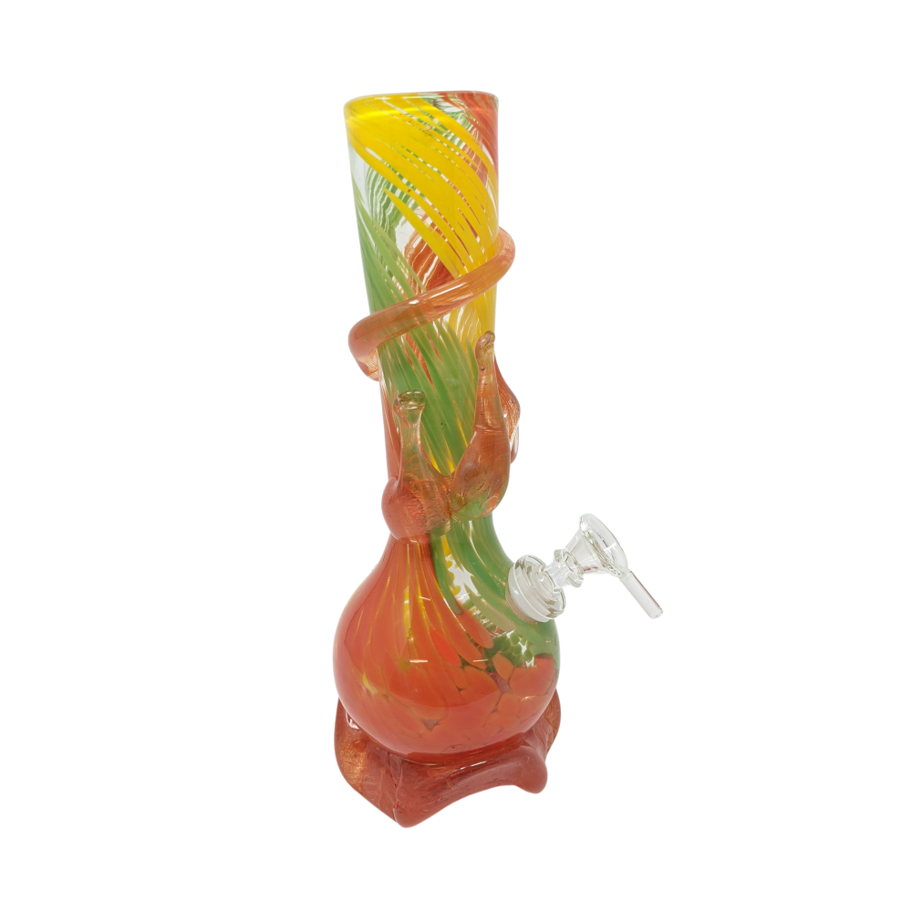 10" Flame Tri-Color Soft Glass Water Pipe - Glass On Glass [FM58171G]