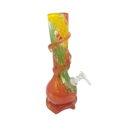 10" Flame Tri-Color Soft Glass Water Pipe - Glass On Glass [FM58171G]