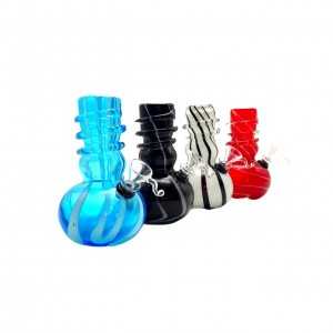 6" Mini Double Bubble Color Line Soft Glass Water Pipe - Glass On Rubber [MA-0608]