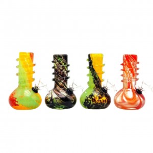 6" Mini Round Base Color Spiral Soft Glass Water Pipe - Glass On Rubber [MA-0610]