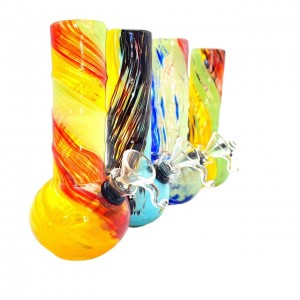 6" Mini Bubble Base Ribbed Neck Soft Glass Water Pipe - Glass On Rubber [MA-0611]