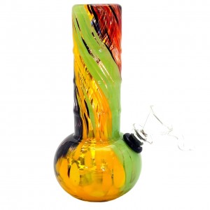 6" Mini Bubble Base Ribbed Neck Soft Glass Water Pipe - Glass On Rubber [MA-0611]