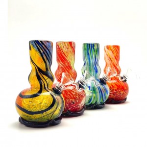 6" Mini Colorful Wave Bottom Pinch Neck Soft Glass Water Pipe - Glass on Rubber [MA-0612]