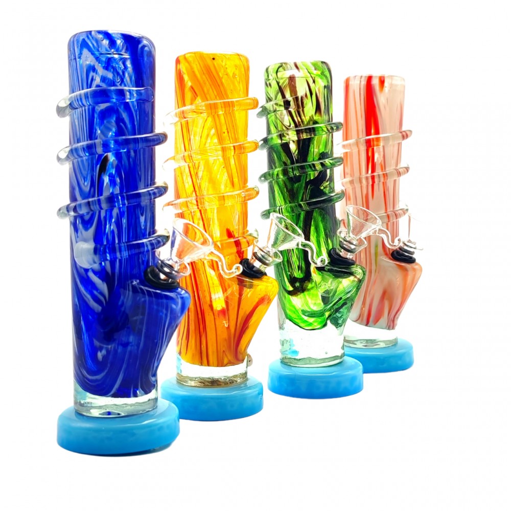 9" Lifted Base Straight Pipe with Ring Neck Soft Glass Water Pipe - Glass On Rubber [MA-0914]