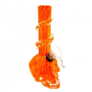 8" Skull Base Thick Wrap Neck Soft Glass Water Pipe - Glass On Rubber [MA-10- SKULL]