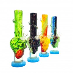 10" Lifted Skull Head with Spiral Wrap Neck Soft Glass Water Pipe - Glass On Rubber [MA-1010]