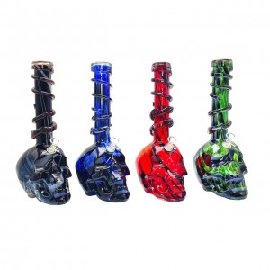 14" ElectroP Big Skull Bottom Wave Grip Twisted Tip Soft Glass - Glass On Rubber [MA-1408B] 