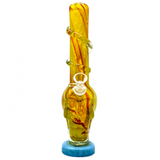 12" Wave Base Skull Shape Growing Spiral Soft Glass- Glass On Glass [JHSGG0028]