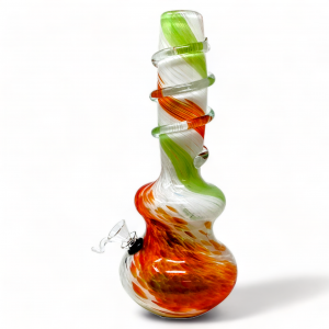12" Tri-Color Round Base with Twisted Ring Grip Soft Glass Water Pipe - Glass On Rubber [MA-1208]
