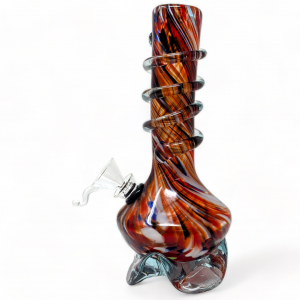 8" Clear Wave Base with Ring Wrap Neck Soft Glass Water Pipe - Glass On Rubber [MA-0813]