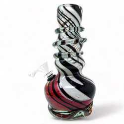 8" Wave Base Double Bubble Neck Soft Glass Water Pipe - Glass On Rubber [MA-0801]