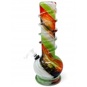 10" Lifted Bubble Base Color Streak & Dot Soft Glass Water Pipe - Glass On Rubber [MA-1002]