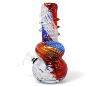 8" Mini Double Bubble Frit Color Ring Grip Soft Glass Water Pipe - Glass On Rubber [MA-0823]