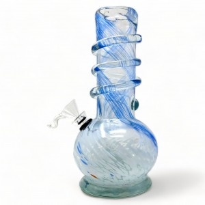 8" Lifted Round Base Twist Grip Curvy Line Soft Glass Water Pipe - Glass On Glass [MA-0808]