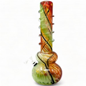 14" Double Bubble Outlined Color Wrap Neck Soft Glass Water Pipe - Glass On Rubber [MA-1402]