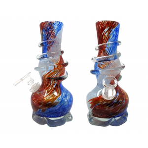 8" Tri-Color Wave Base Bubble Rings Soft Glass Water Pipe - Glass On Glass [L0102G]