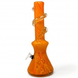 14" FLASK W/ RINGS SOFT GLASS WATERPIPE - GOR
