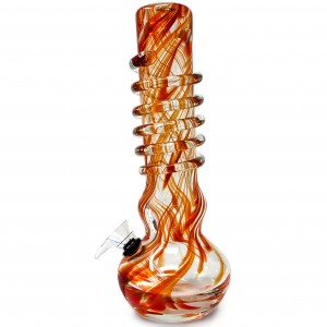 10" Crossed Line Detail Multi Ring Apple Bottom Soft Glass Water Pipe - GOR [L7030]