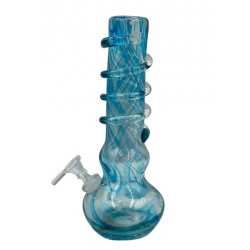 10" Crossed Line Detail Multi Ring Apple Bottom Soft Glass Water Pipe - Glass On Glass [L7030G]