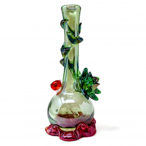 High Point Glass - 14" Emerald-Crimson Rose Art Climber Water Pipe - [MAHE-1401]