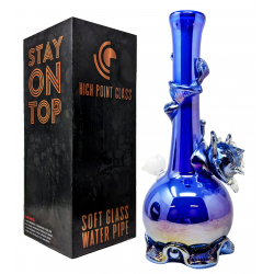 High Point Glass - 14" Cobalt Blossom Ripple Surface art Water Pipe - [MAHE-1403]