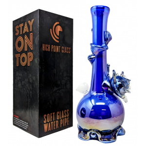 High Point Glass - 14" Cobalt Blossom Ripple Surface art Water Pipe - [MAHE-1403]