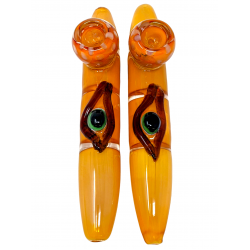 7.5" Gold Fumed Looking Eye Raised Bowl Tri-Pinch Steamroller Hand Pipe - (Pack of 2) [STJ79]