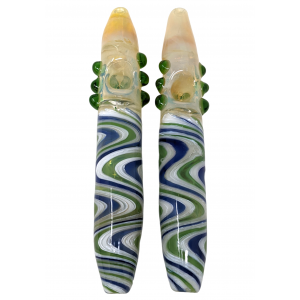 8" Silver Fumed Wig Wag Multi Marble Steamroller Hand Pipe - (Pack of 2) [STJ82]