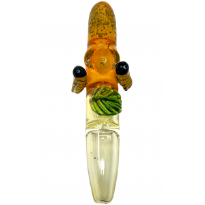 6.5" Silver Fumed Leaf & Honeybee Triple Pinch Steamroller Hand Pipe [STJ85]