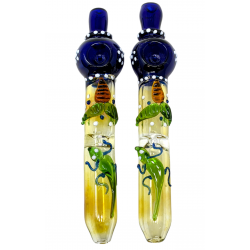 8" Gold Fumed Leaf & Lizard Double Pinch Steamroller Hand Pipe - (Pack of 2) [STJ89]