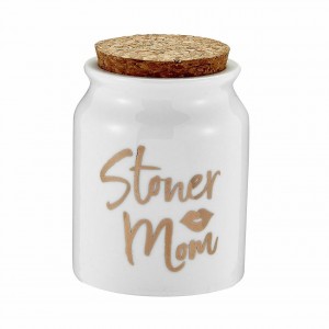 White With Gold Stoner Mom Stash Jar