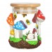 Glow-in-the-dark Enchanted Forest Stash Jar with colorful mushrooms, bees, ladybugs, and snail motifs, airtight bamboo Lid