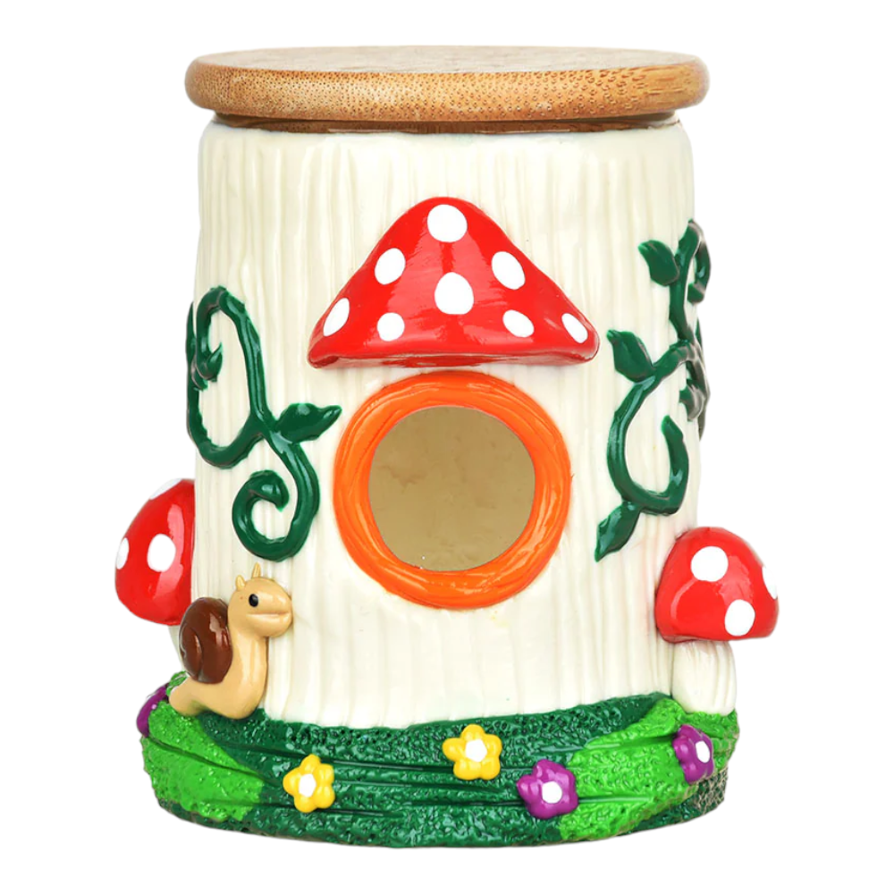 Mushroom House Glass Stash Jar with 3D Design