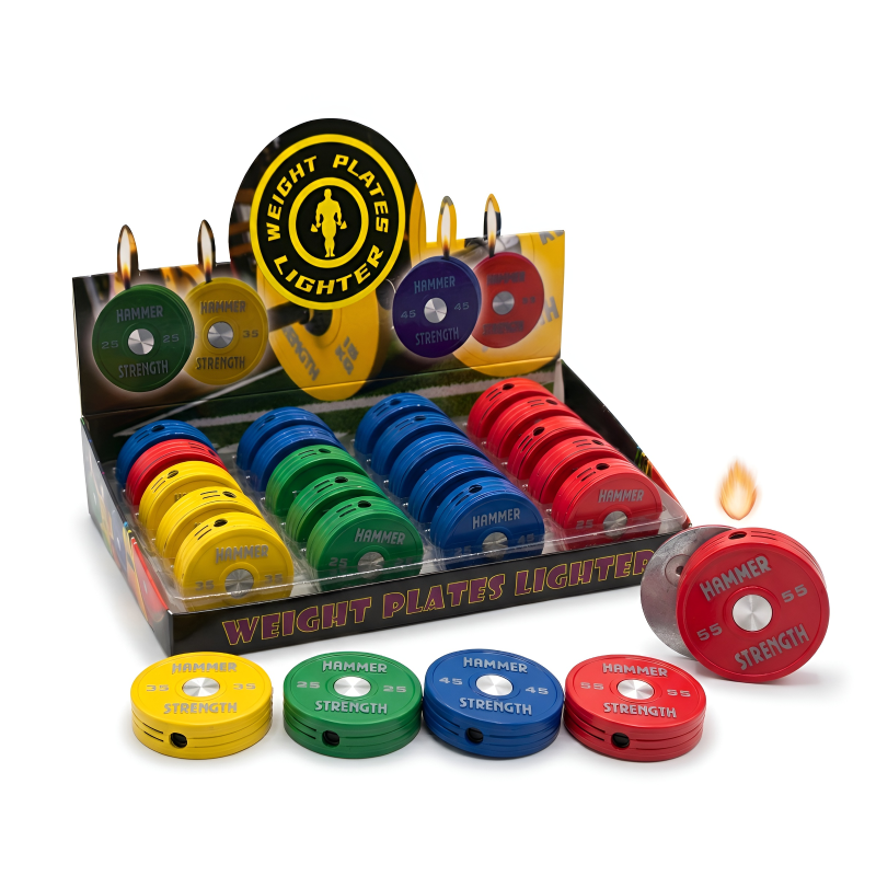 Weight Plates Chip Butane Lighter – 20ct Display | Assorted Colors