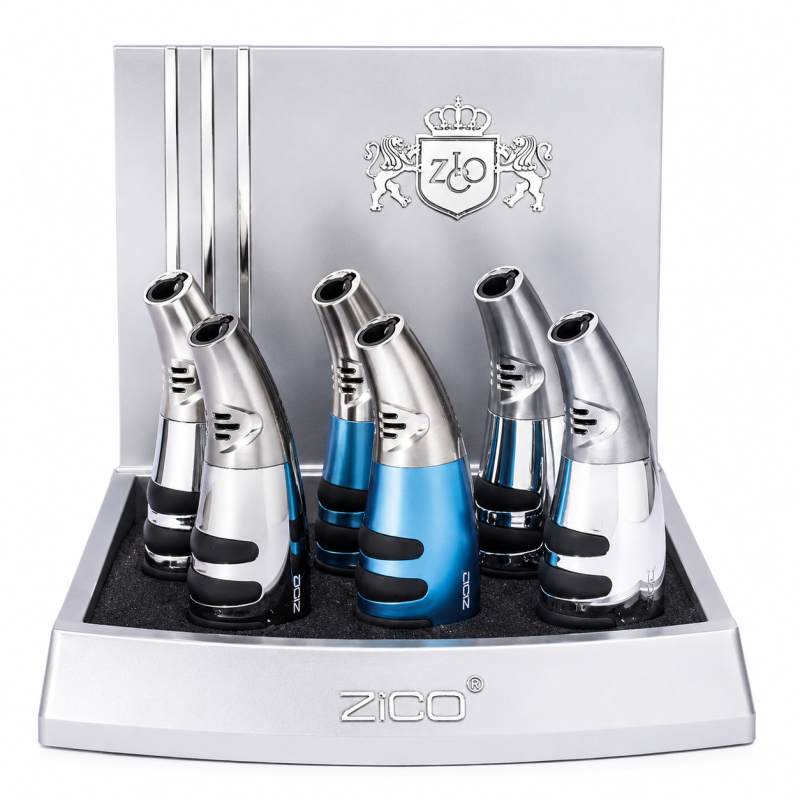 ZICO Ergonomic Grip Refillable Jet Torch Lighter – 6ct Display