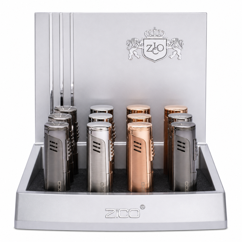 ZICO Single Torch Flame Lighter with Built-In Cigar Punch – 12ct Display