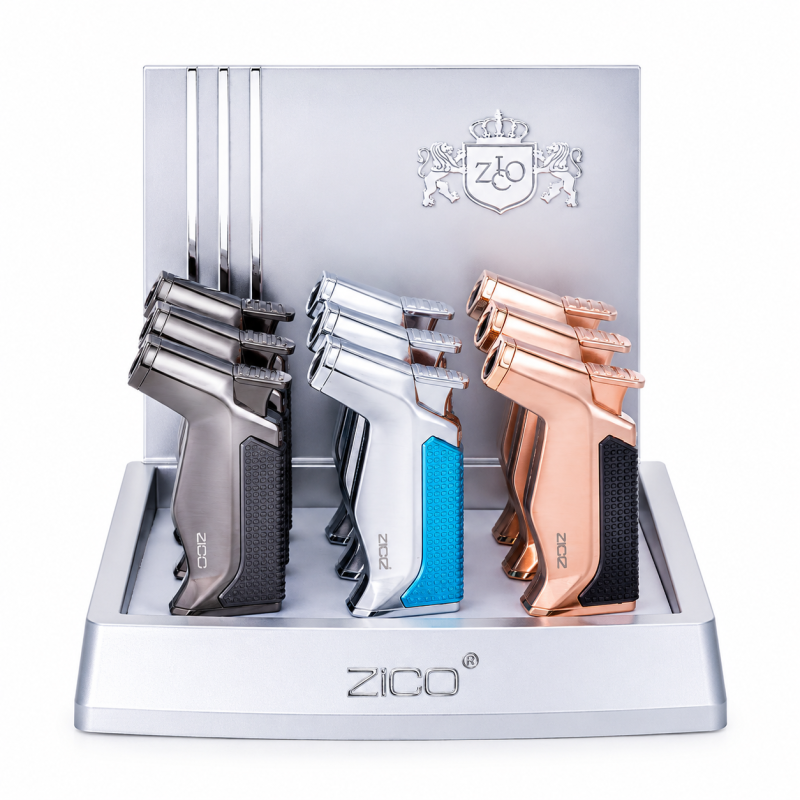 ZICO Single Jet Torch Lighter with Built-In Cigar Punch – 9ct Display 