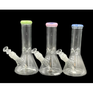 8" Assorted Slyme Rim Clear Body with Ice Catchers Beaker Water Pipe - [SAWAT0032] [SAA49] 