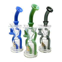 9" On Point Glass Assorted Clear Hourglass Recycler Water Pipe - [ABC163]