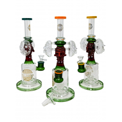 12" On Point Glass Triple Spooky Face Matrix Perc Water Pipe Rig - [ABC62]