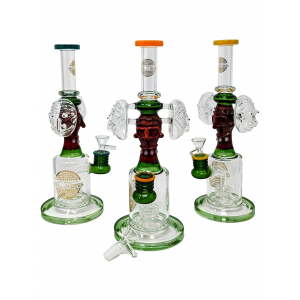 12" On Point Glass Triple Spooky Face Matrix Perc Water Pipe Rig - [ABC62]