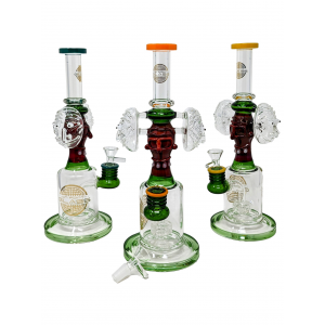 On Point Glass - 12" Assorted Triple Spooky Face Matrix Perc Water Pipe - [ABC62]