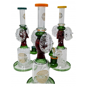 12" On Point Glass Triple Spooky Face Matrix Perc Water Pipe Rig - [ABC62]