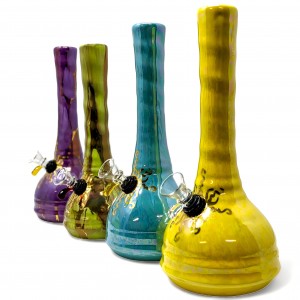 8.5" Ancient Creations Assorted Gold Streak Ribbed Neck Ceramic Beaker Water Pipe - [ACC7]