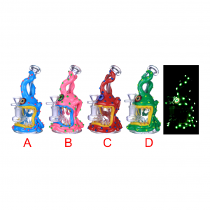 Clover Glass - 9" "Get Your Monster On" Glow In The Dark Water Pipe [BK-073]