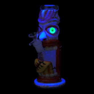 Clover Glass - 8" Wild Eye Jungle Beast Water Pipe - Glow in the Dark [BK-5051]