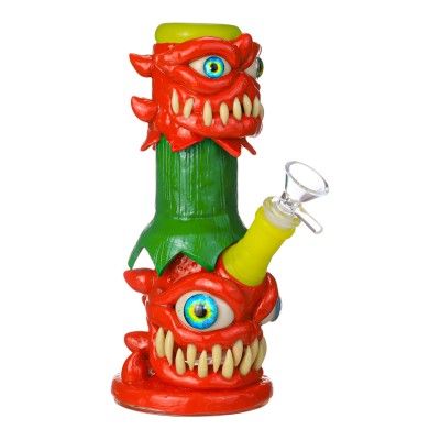 Clover Glass - 8" Two-Headed Beast Water Pipe - Glow in the Dark [BK-5055]